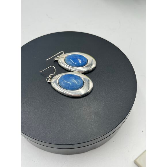 SSD Simon Sebbag Designs Oval Blue Stone Sterling Silver Dangle Large Earrings - Picture 7 of 14